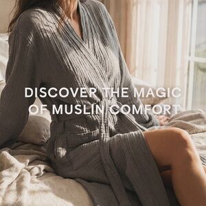 Elegant Gray Muslin Robe with Hair Towel